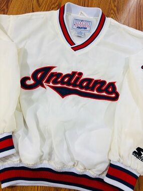 Vintage STARTER Cleveland Indians Windbreaker Pull Over Jacket